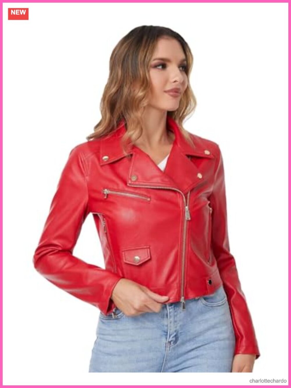 Women's Faux Leather Jacket Slim Belted PU Moto Coat